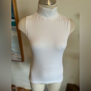 KALIHI White Sleeveless, Ribbed, Fitted Mock Turtleneck Top